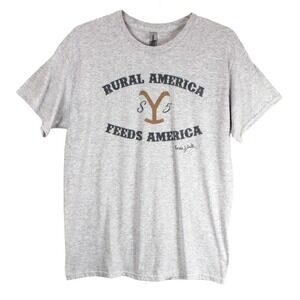 Yellowstone season 5‎ T-shirt size L Rural America Feeds America Gray NWOT